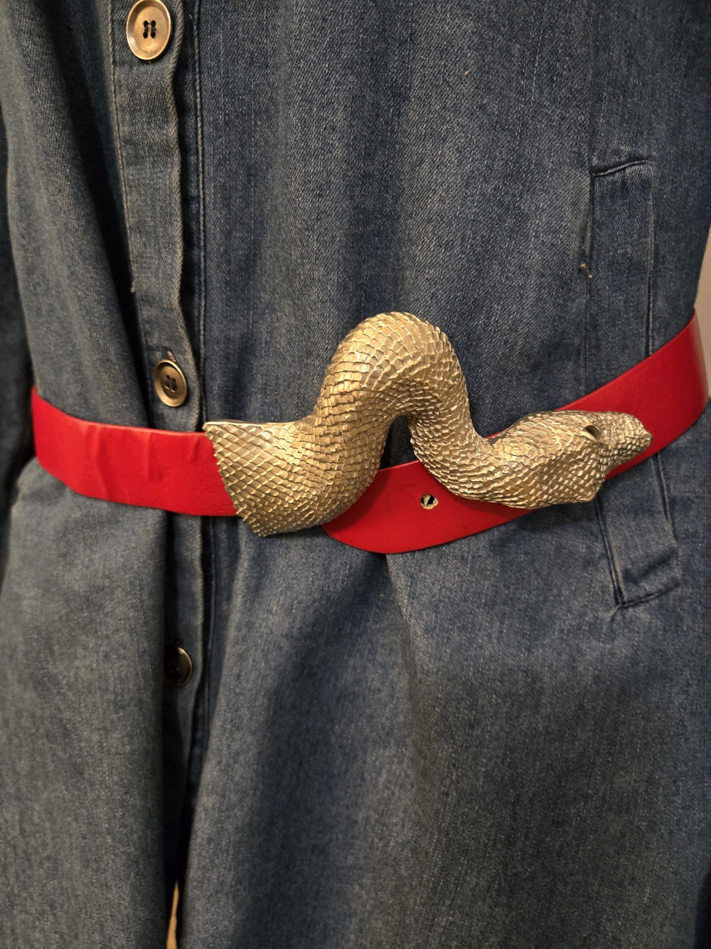 Collectable Christopher Ross Silver Snake Buckle Red Belt